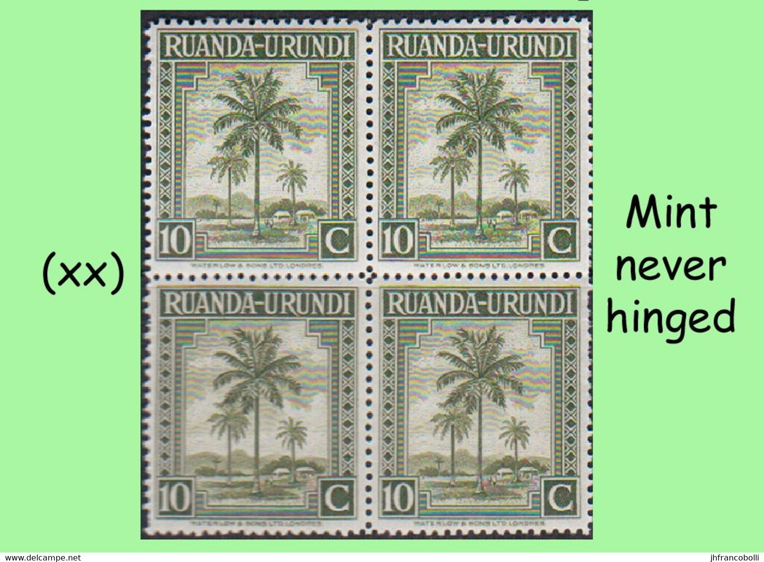 1942 ** RUANDA-URUNDI = RU 127 MNH OLIVE PALM TREES / PHOTO CARD [B] (12.8 X 9.3 Mm) WITH BLOCK OF 4 MNH STAMPS - Ruanda-Urundi