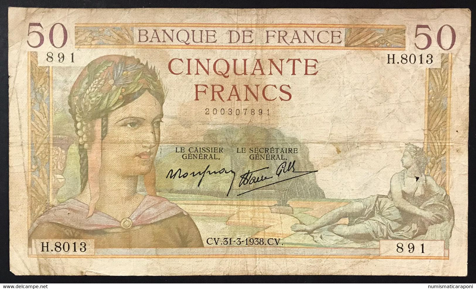 FRANCE FRANCIA 50 Francs 31 3 1938 Ceres Lotto 4160 - 50 F 1934-1940 ''Cérès''