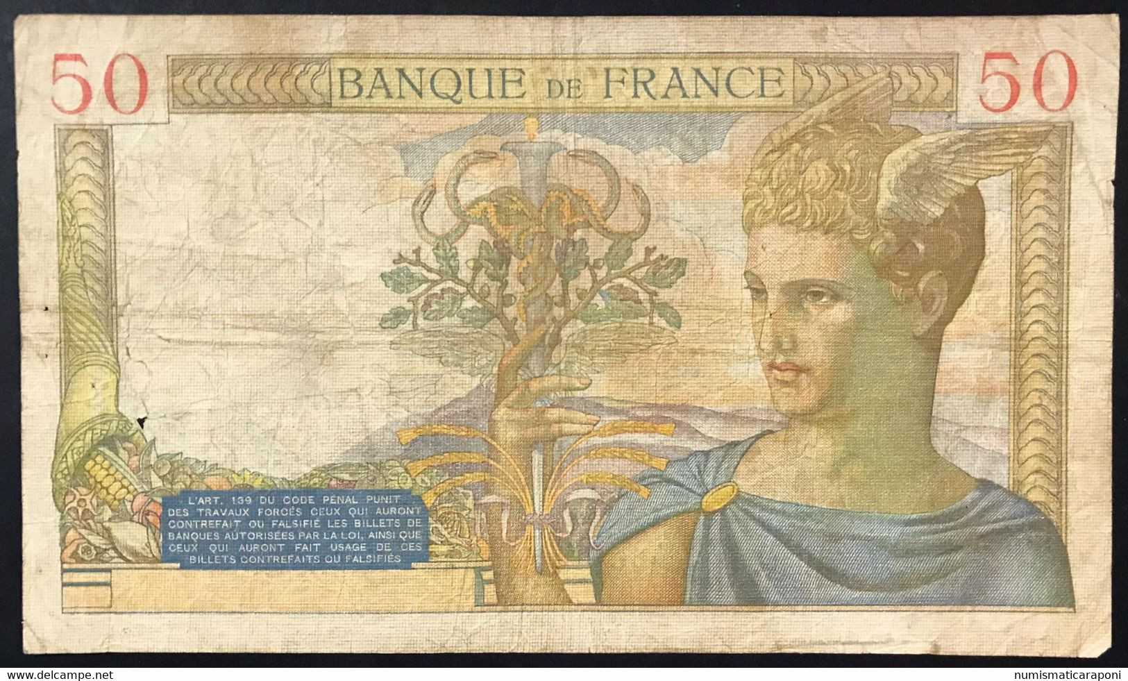 FRANCE FRANCIA 50 Francs 31 3 1938 Ceres Lotto 4160 - 50 F 1934-1940 ''Cérès''