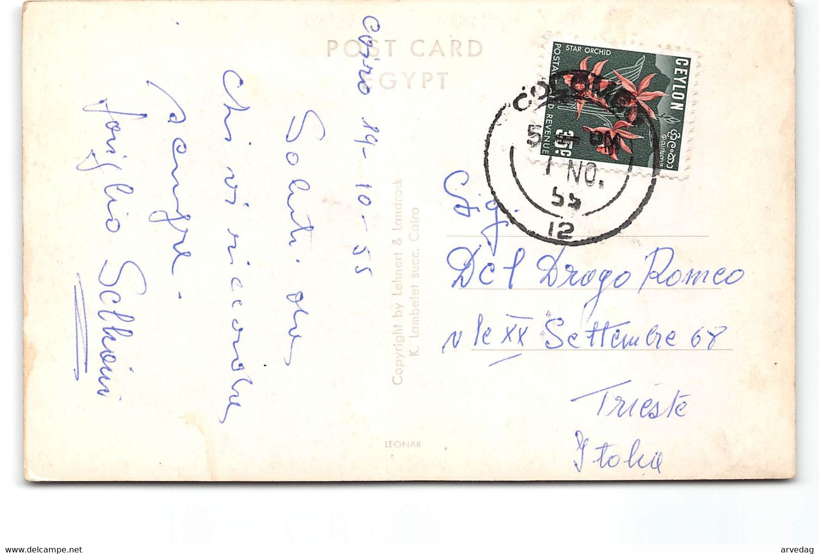 AG1016 EGYPT SPHINX AND PYRAMIDS - CEYLON STAMP COLOMBO POSTMARK - Sphinx