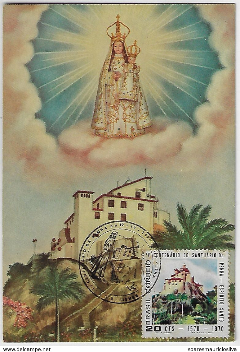 Brazil 1970 Maximum Card Centenary Of The Penha Sanctuary In Espírito Santo State Church - Cartes-maximum