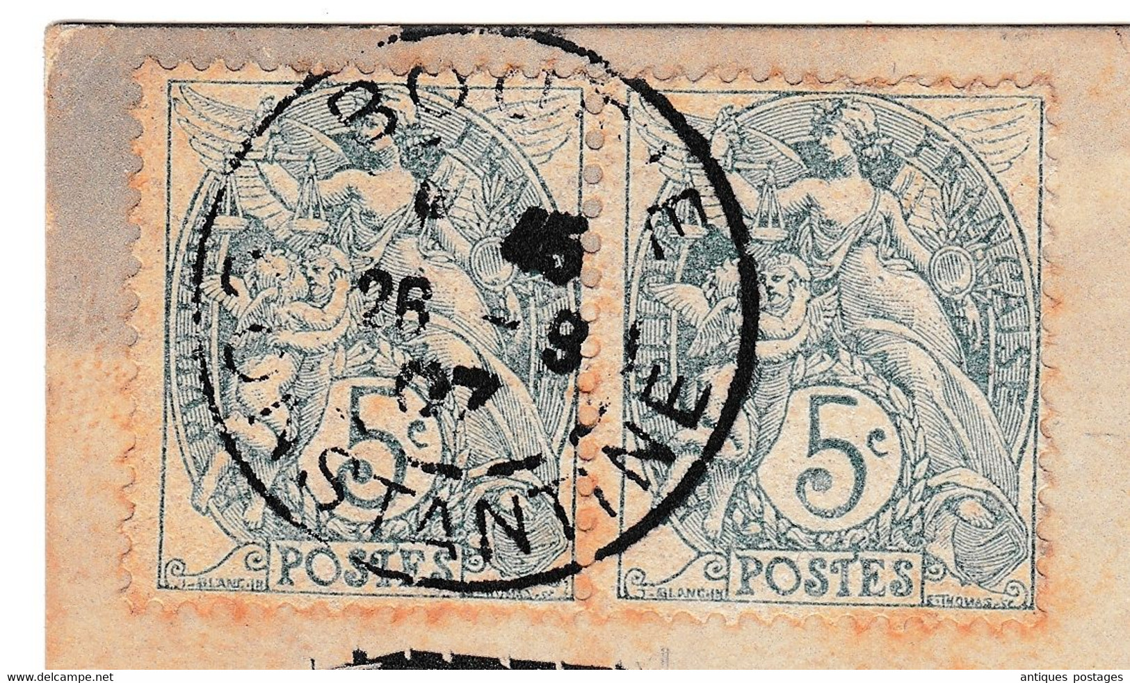 Carte Postale Bougie Algérie 1907 Alphonse Faure Instituteur Oran Paire Timbre Type Blanc 5 Centimes - Altri & Non Classificati
