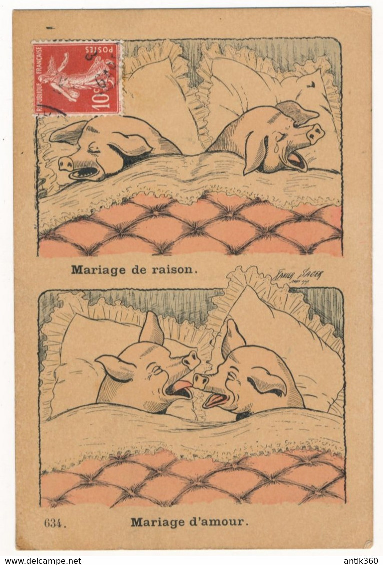 CPA Illustrateur Xavier Sager - Mariage De Raison Mariage D'amour - Cochons Humanisés - Sager, Xavier