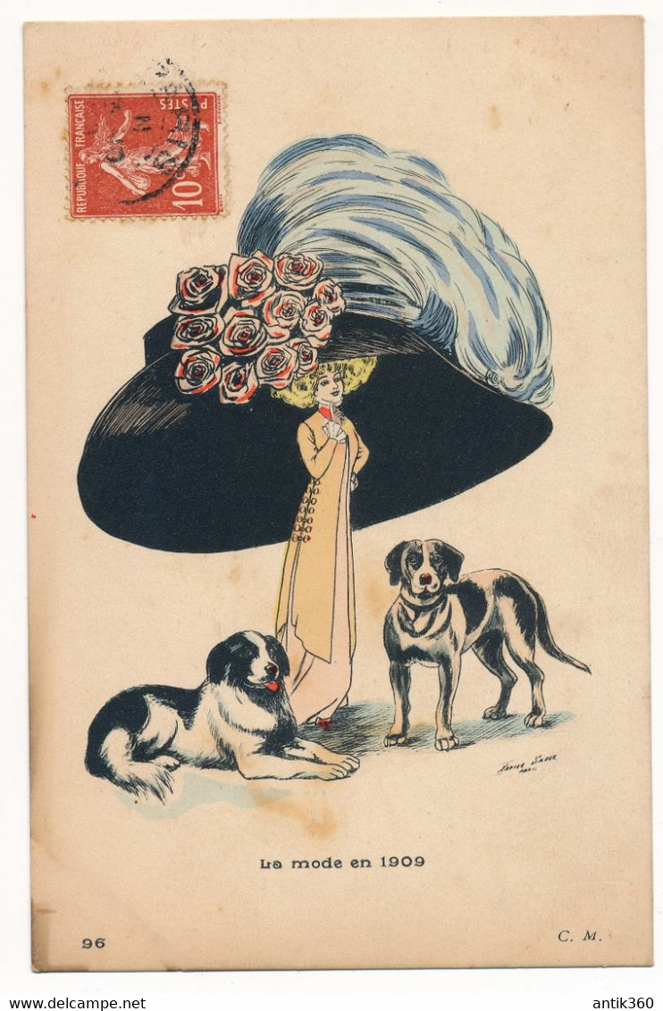 CPA Illustrateur Xavier Sager - Chapeaux - Chiens - La Mode En 1909 - Sager, Xavier