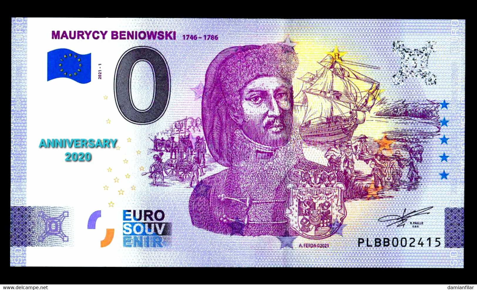 0 Euro Souvenir Maurycy Beniowski Anniversary Poland PLBB 2021-1 - Pologne