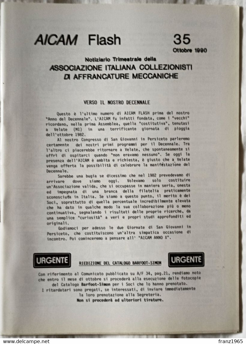 AICAM Flash - Notiziario Trimestrale AICAM - N. 35 Ottobre 1990 - Oblitérations Mécaniques