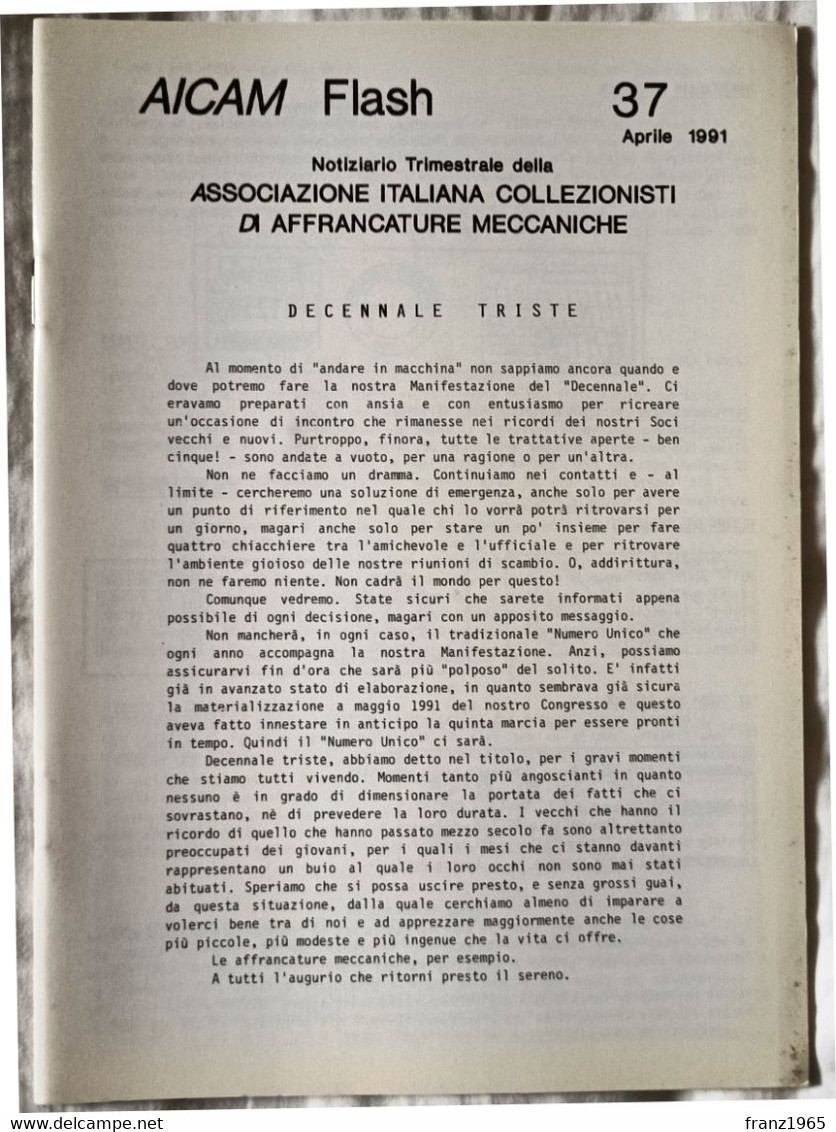 AICAM Flash - Notiziario Trimestrale AICAM - N. 37 Aprile 1991 - Meccanofilia