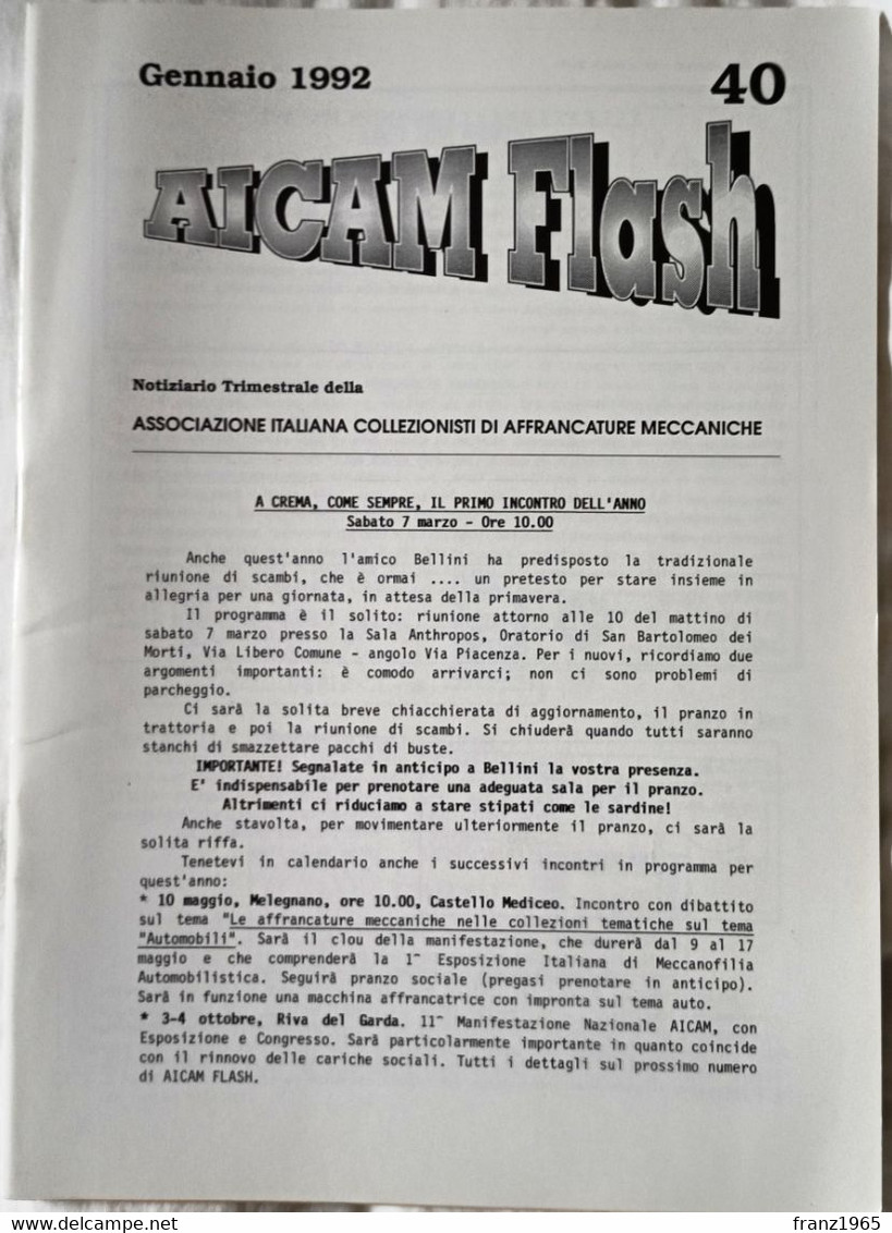 AICAM Flash - Notiziario Trimestrale AICAM - N. 40 Gennaio 1992 - Meccanofilia