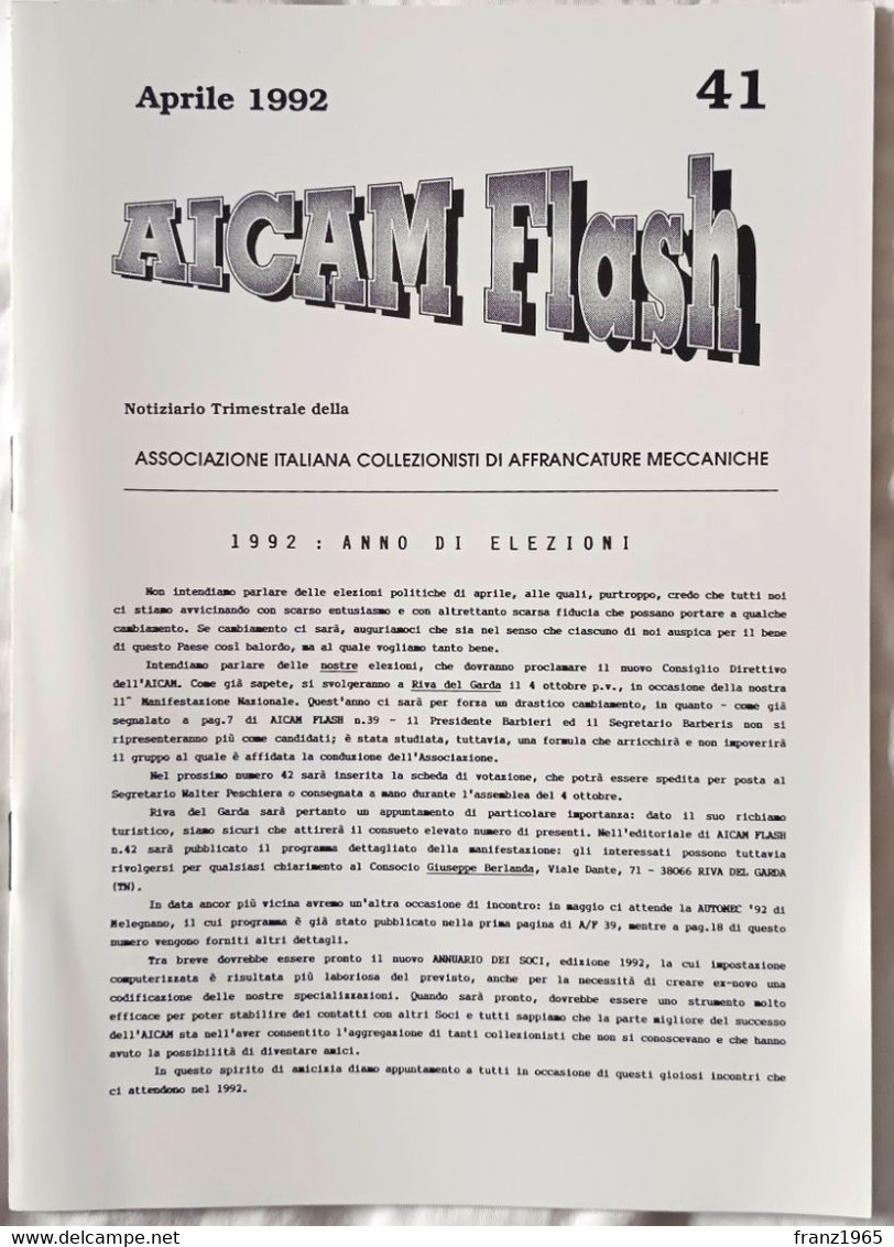 AICAM Flash - Notiziario Trimestrale AICAM - N. 41 Aprile 1992 - Oblitérations Mécaniques