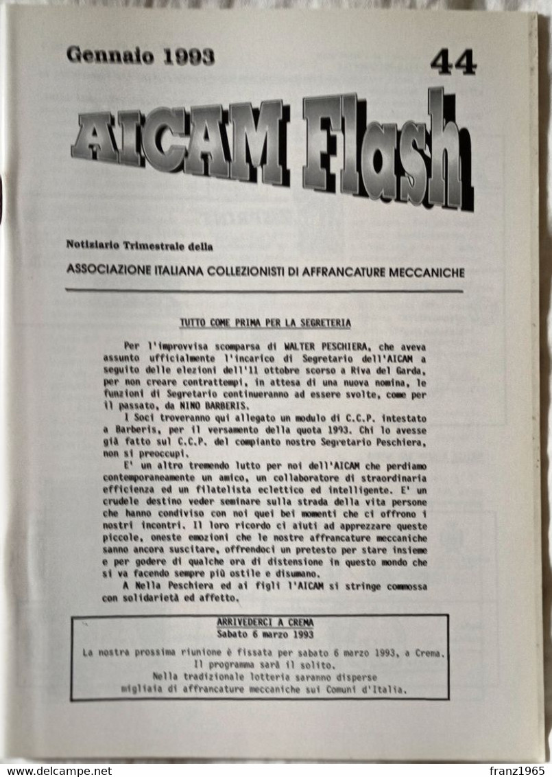 AICAM Flash - Notiziario Trimestrale AICAM - N. 44 Gennaio 1993 - Oblitérations Mécaniques