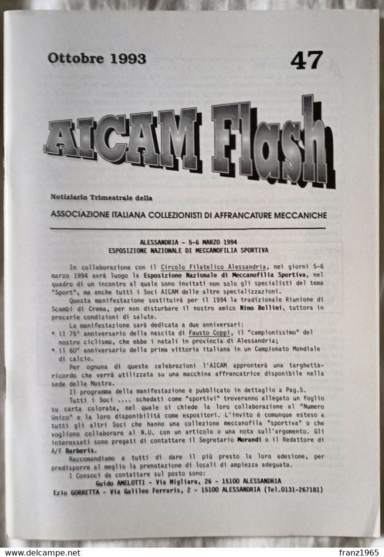 AICAM Flash - Notiziario Trimestrale AICAM - N. 47 Ottobre 1993 - Oblitérations Mécaniques