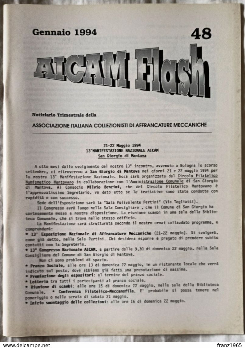 AICAM Flash - Notiziario Trimestrale AICAM - N. 48 Gennaio 1994 - Meccanofilia