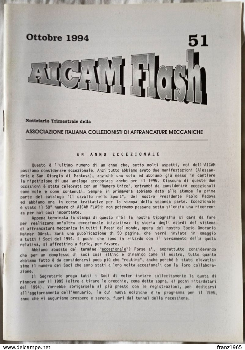 AICAM Flash - Notiziario Trimestrale AICAM - N. 51 Ottobre 1994 - Oblitérations Mécaniques