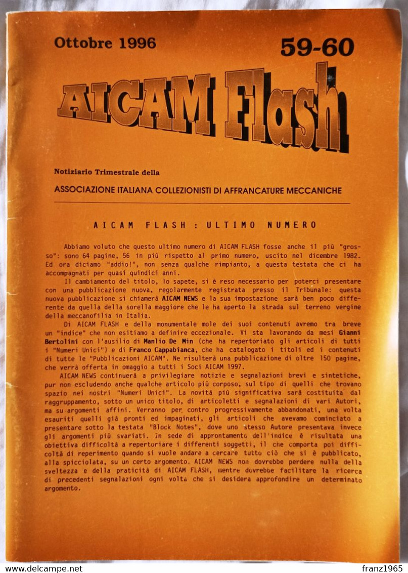 AICAM Flash - Notiziario Trimestrale AICAM - N. 59/60 Ottobre 1996 - Matasellos Mecánicos