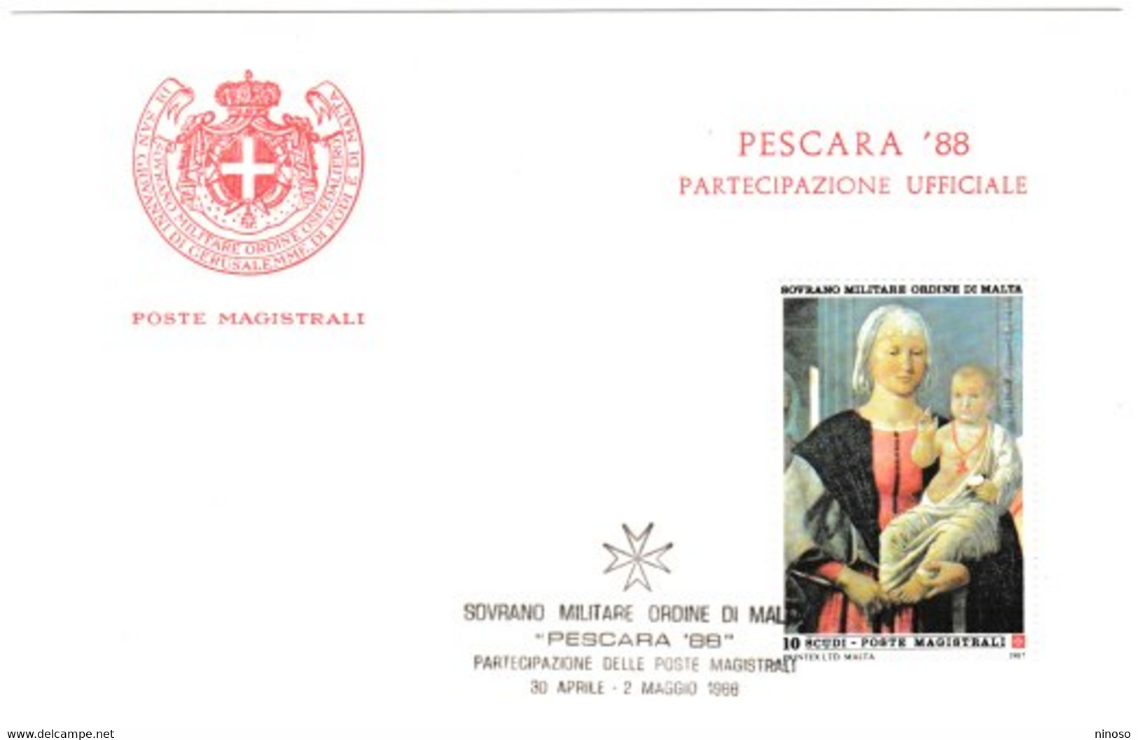 PESCARA 1988 PARTECIPAZIONE UFFICIALE - POSTE MAGISTRALI SMOM - ANNULLO SPECIALE SOVRANO MILITARE ORDINE DI MALTA - Sovrano Militare Ordine Di Malta