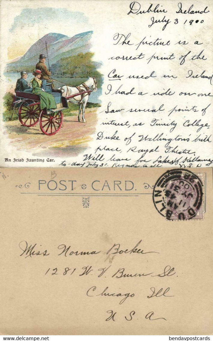 Ireland, An Irish Jaunting Car (1900) Court Card Postcard - Wicklow