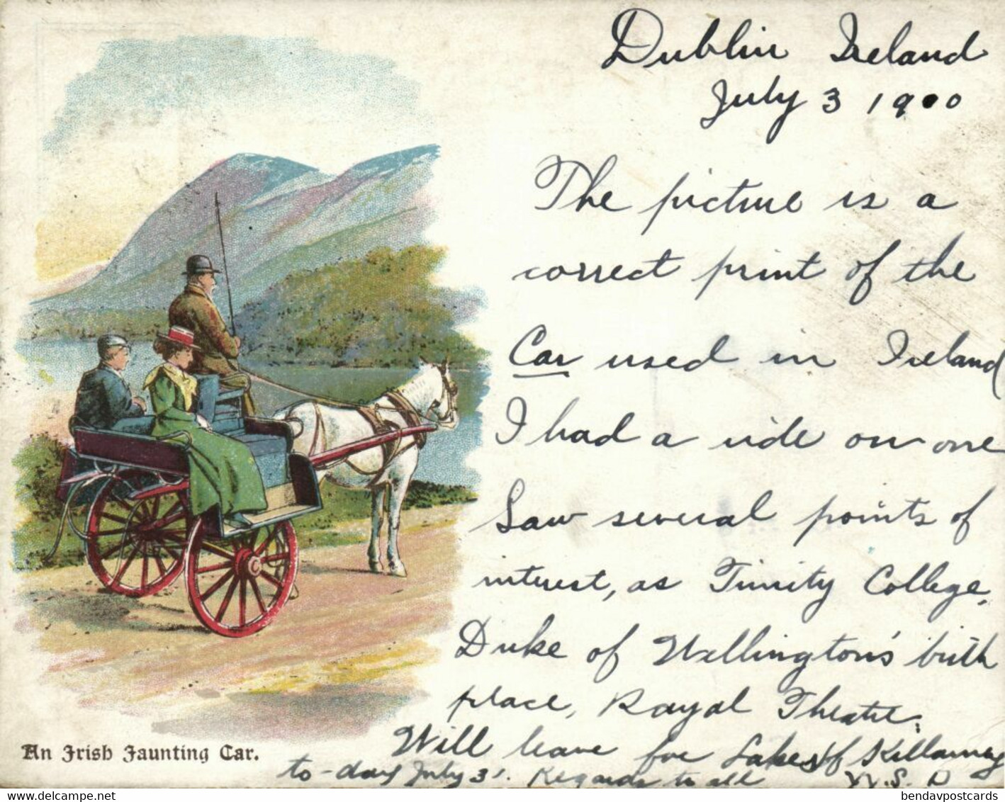 Ireland, An Irish Jaunting Car (1900) Court Card Postcard - Wicklow