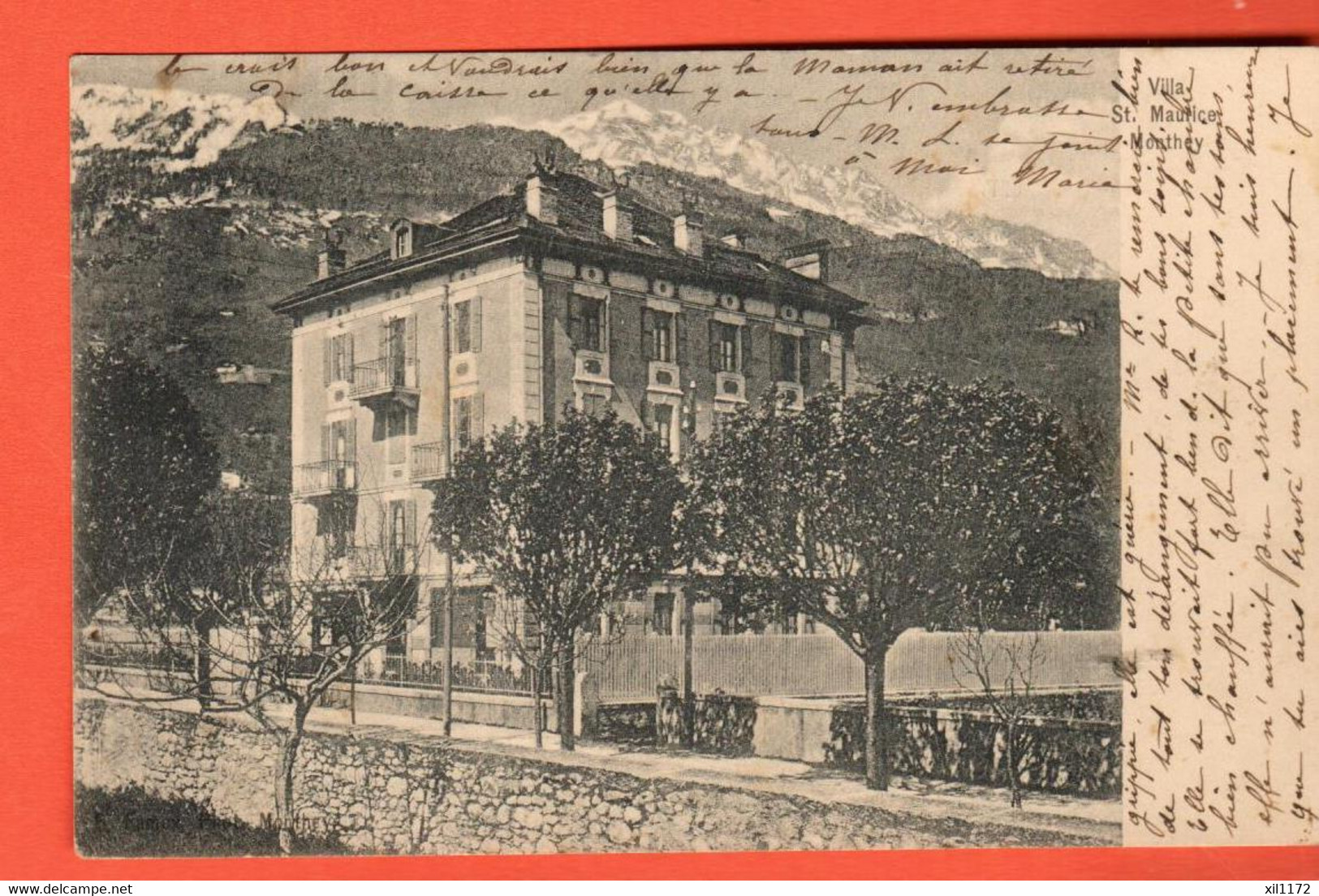 ZSG-35 Monthey  Villa Saint-Maurice   Circulé 1906 Vers Grenoble. Timbre Manque - Monthey