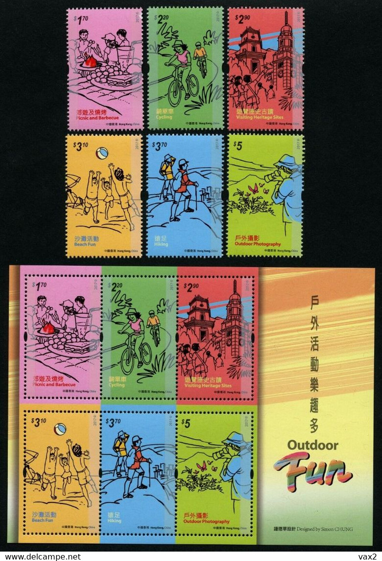 Hong Kong 2017 S#1842-1847a Outdoor Fun Set+M/S MNH Food Bicycle Insect Butterfly Camera Photography - Unused Stamps