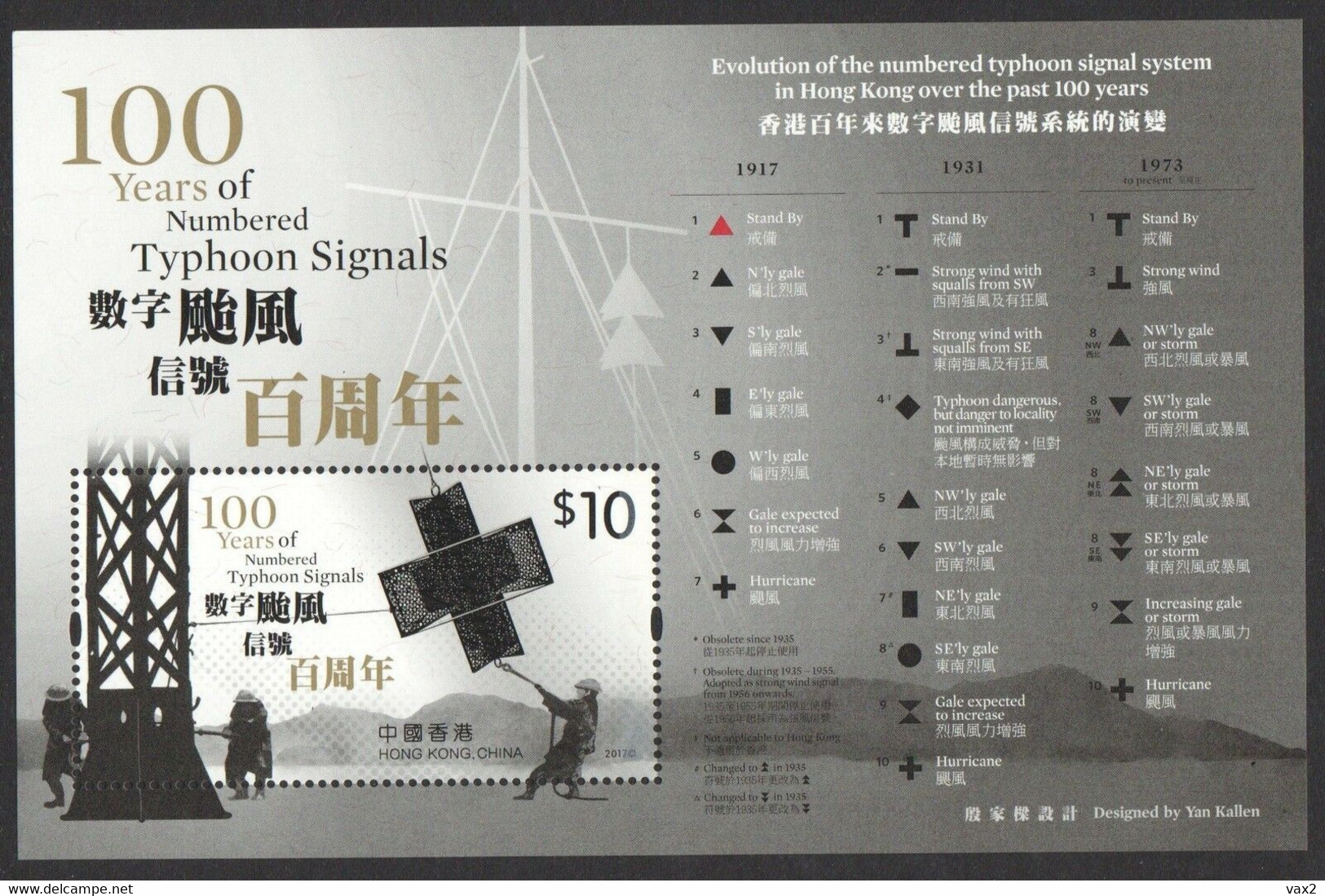 Hong Kong 2017 S#1853 100 Years Of Numbered Typhoon Signals M/S MNH Unusual (Braille Ink) - Nuevos