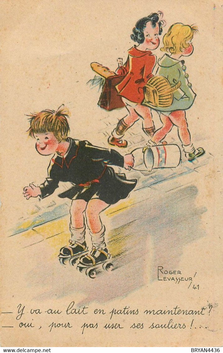 Roger LEVASSEUR - ILLUSTRATEUR - FEMME - SPORT SKATING - PATINS à ROULETTES - ROLLER - CARTE - TRES BON ETAT - Levasseur, Roger