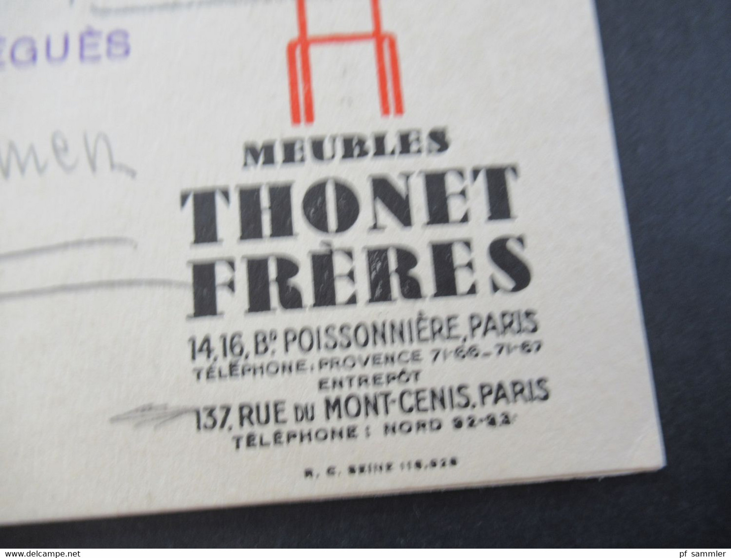 Frankreich Um 1930 Werbekarte / Visitenkarte Meubles (Stühle) Thonet Freres Paris Vendeur M. Gorregues - Reclame