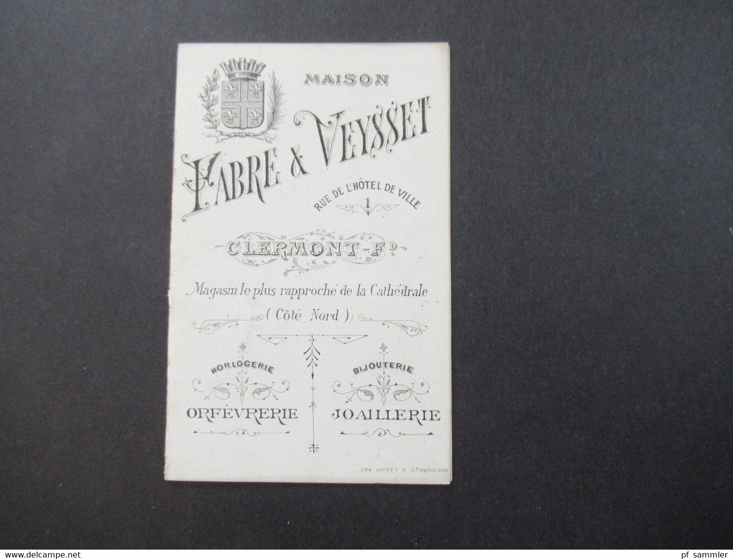 Frankreich Um 1900 Dekorative Werbekarte / Visitenkarte Maison Fabre & Veysset Horlogerie / Bijouterie In Clermont - Publicidad