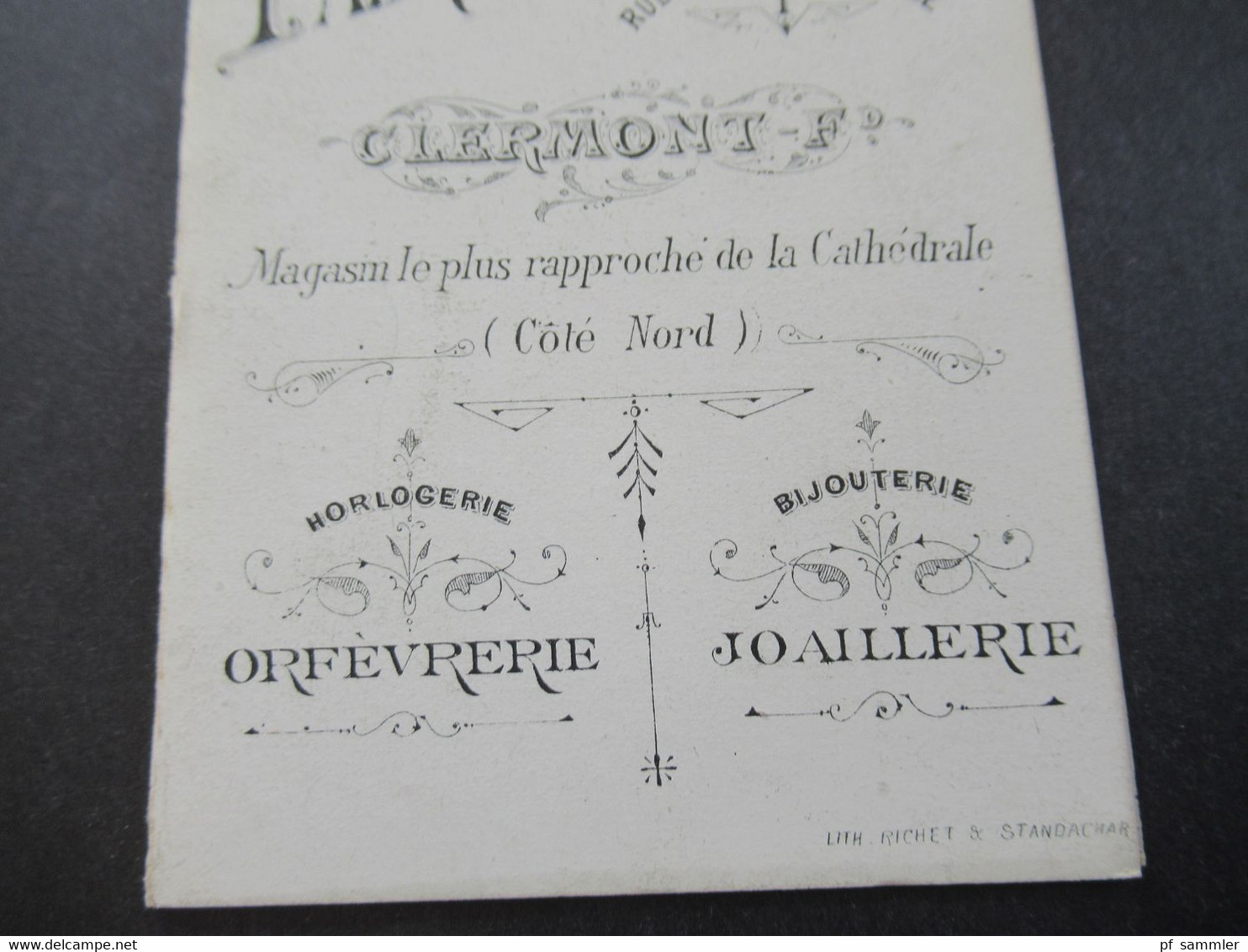 Frankreich Um 1900 Dekorative Werbekarte / Visitenkarte Maison Fabre & Veysset Horlogerie / Bijouterie In Clermont - Publicidad