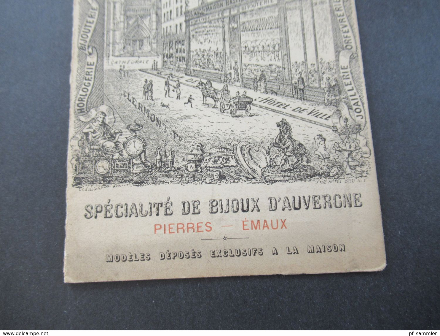 Frankreich Um 1890 Dekorative Werbekarte / Visitenkarte Klappkarte Mit Stadtplan Clermont / Maison Bastide Dussopt David - Publicités