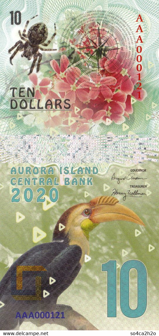 Superbe  Aurora Islands 10 Dollars 2020 UNC  POLYMER  Emission Privée - Fictifs & Spécimens