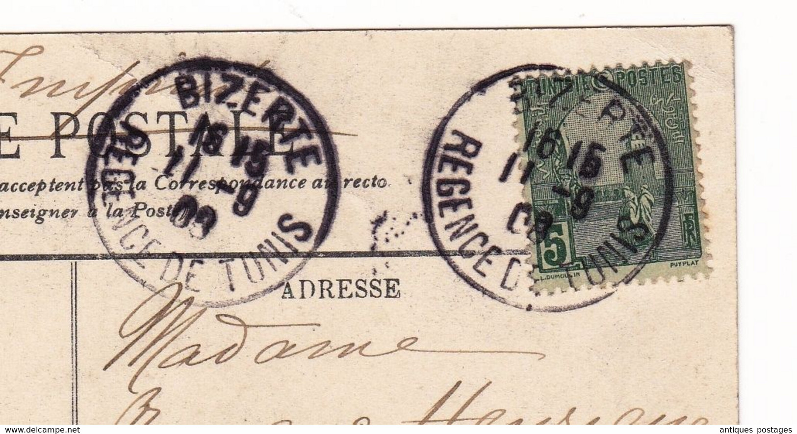 Carte Postale 1908 Bizerte Régence De Tunis Funchal Madeira Trimoulet Bordeaux Epicerie Arabe - Briefe U. Dokumente