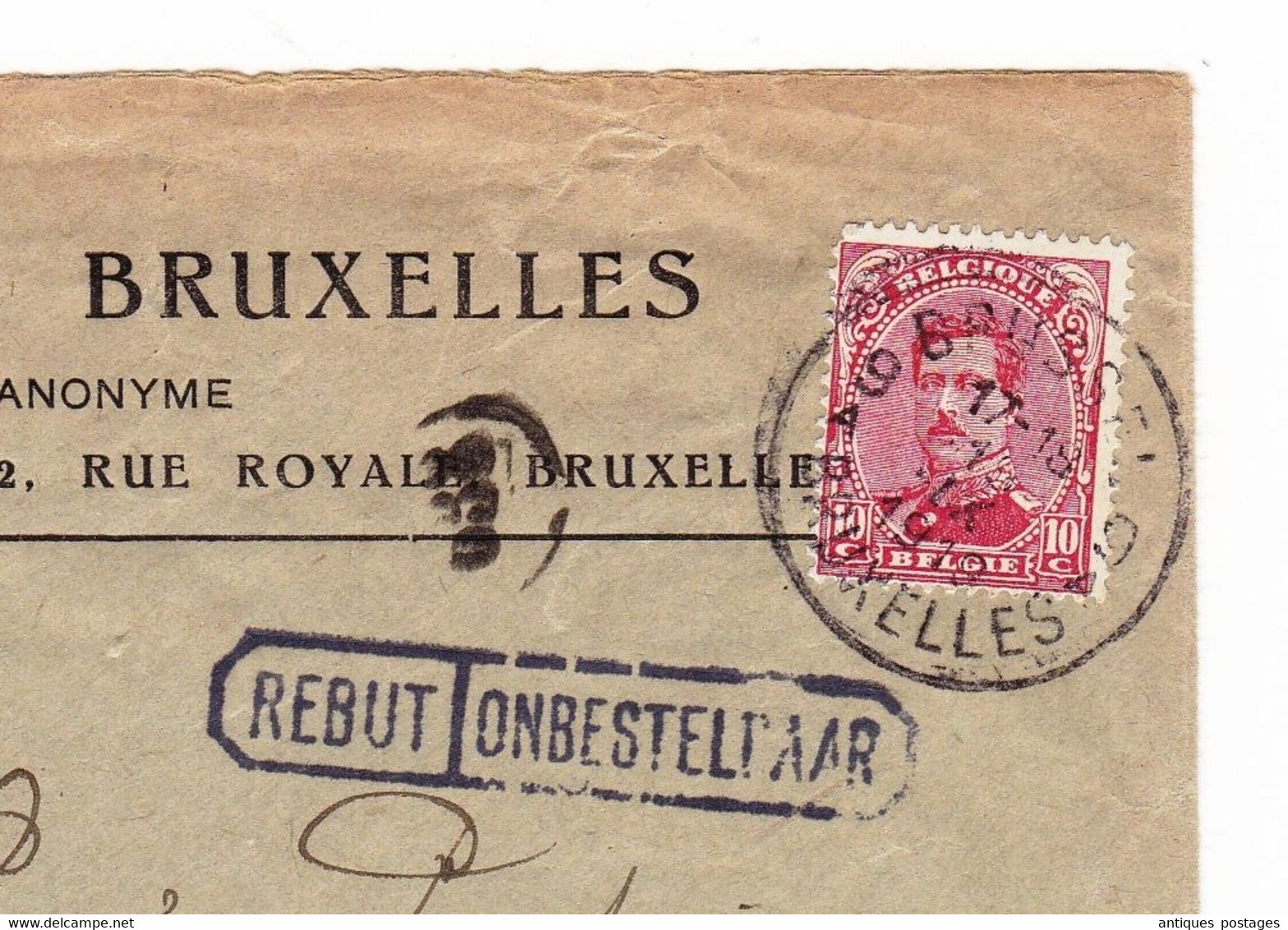 Lettre 1919 Banque De Bruxelles Belgique Retour à L'Envoyeur Bank - 1915-1920 Albert I.