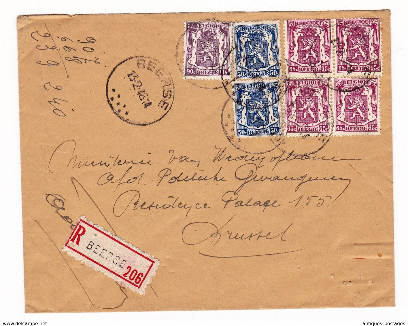 Lettre Recommandée 1948 Beerse Belgique Timbre Lion Héraldique - 1929-1937 Heraldieke Leeuw