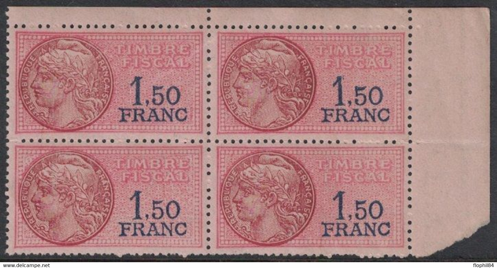 TIMBRE MOBILE - FISCAUX GENERAUX - N°124 - BLOC DE 4 ANGLE HAUT DE FEUILLE NEUF AVEC GOMME SANS TRACE - COTE 12€. - Stamps