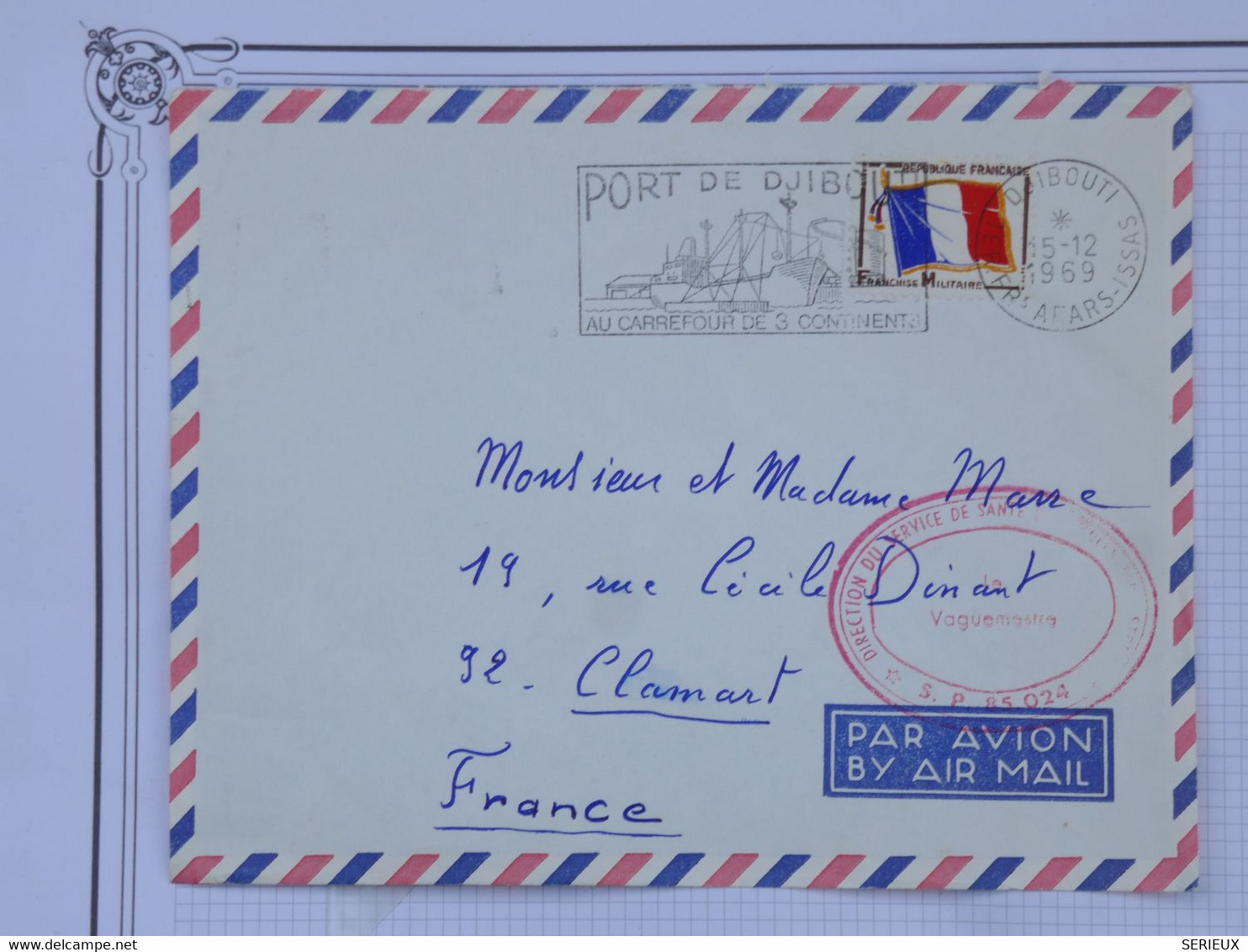 BH7 DJIBOUTI  FRANCE  BELLE LETTRE FM  1959 DJIBOUTI  A CLAMART FRANCE ++ ++ +AFFRANCH. PLAISANT - Altri & Non Classificati