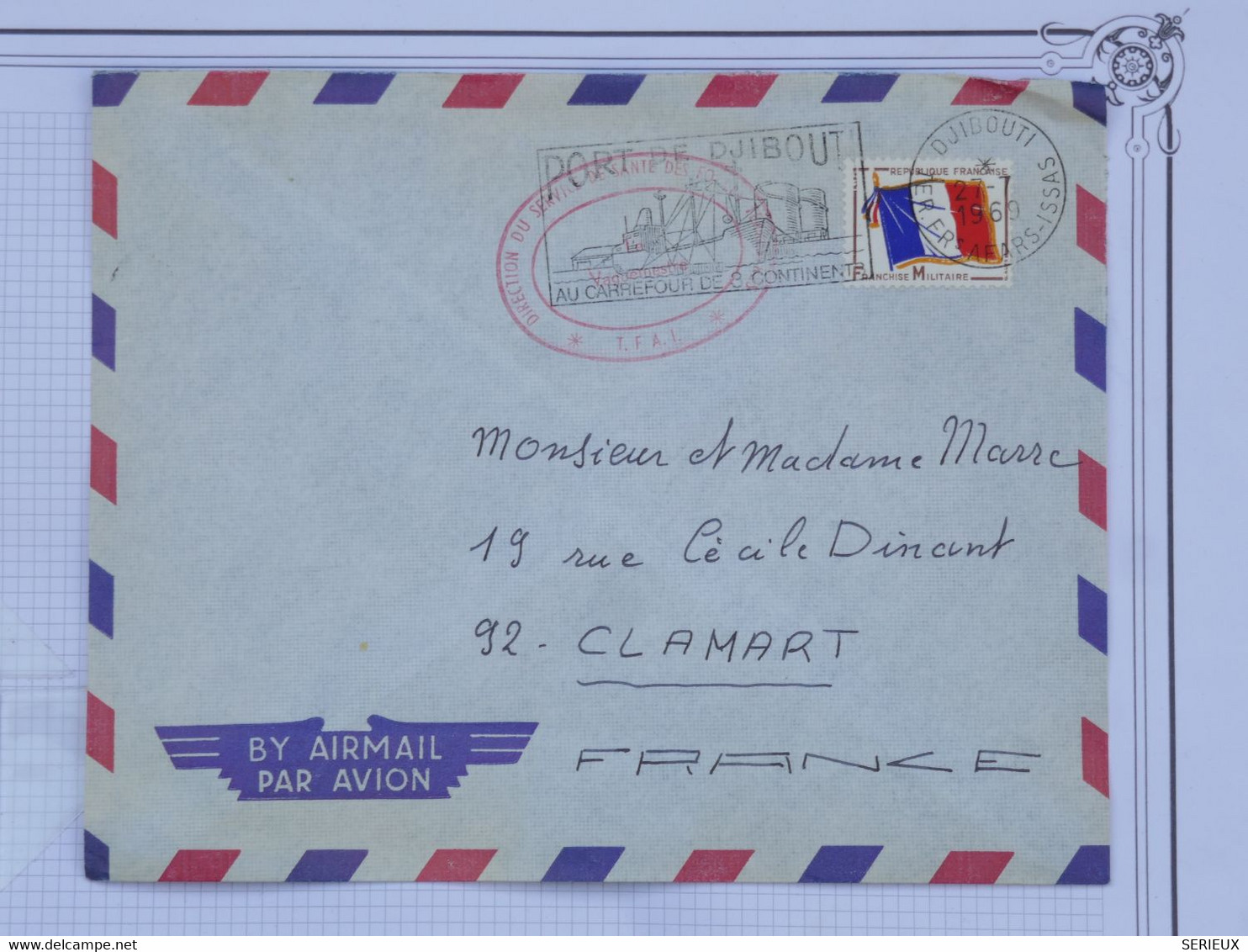 BH7 DJIBOUTI  FRANCE  BELLE LETTRE FM  1959 DJIBOUTI  A CLAMART FRANCE ++ ++ +AFFRANCH. PLAISANT - Autres & Non Classés