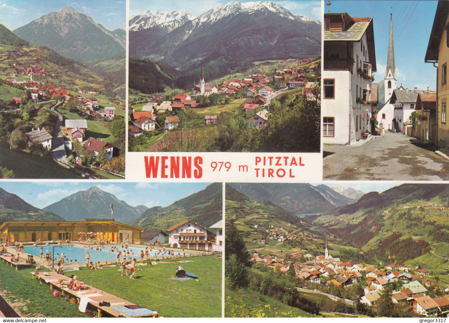 B9258) WENNS - Pitztal - Tirol - Gasse Kirche Häuser Schwimmbad - Pitztal
