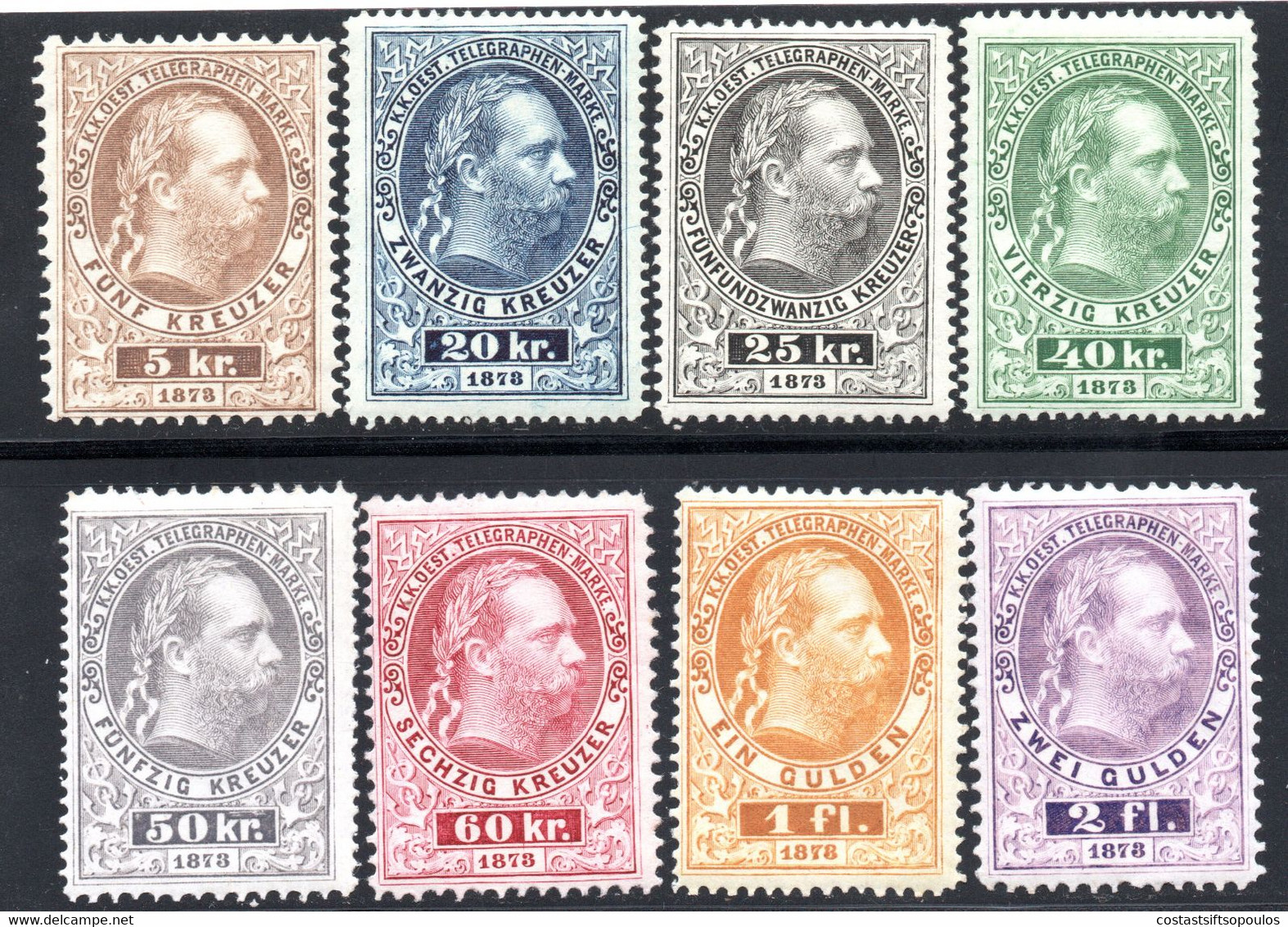 1146.AUSTRIA,1874-1876 TELEGRAPH # 9-16 VARIOUS PERF. MNH(THEY LOOK REGUMMED) 60 KR.LIGHT WRINKLES AT UPPER SIDE. - Telegraphenmarken