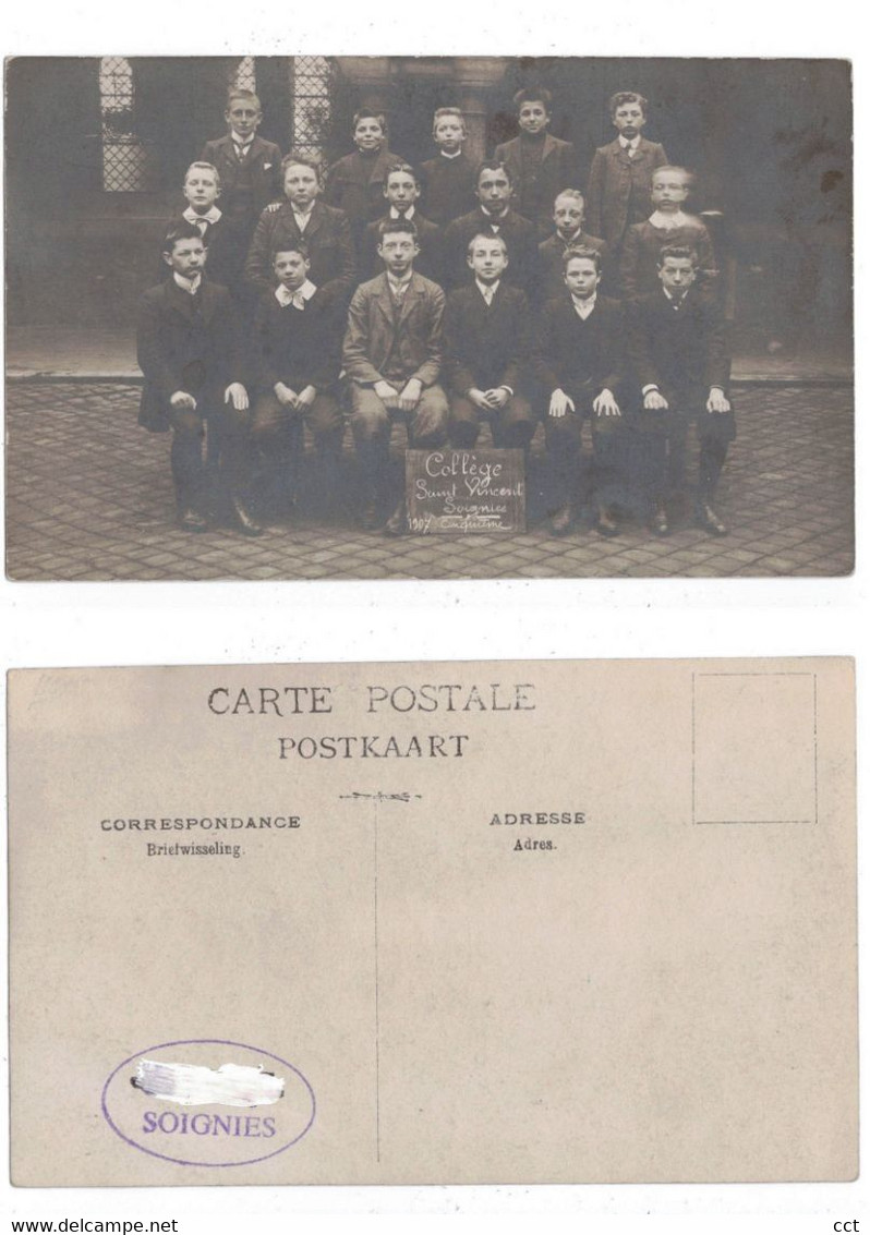 Soignies  CARTE PHOTO  Collège Saint Vincent  1907  Cinquième - Soignies