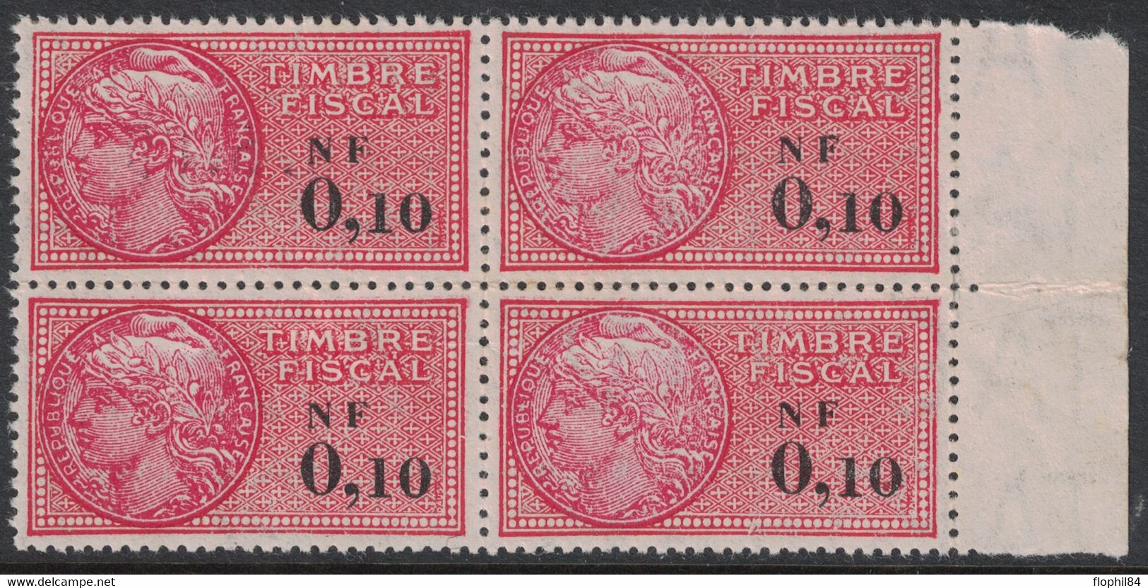 TIMBRE MOBILE - FISCAUX GENERAUX - N°325 - BLOC DE 4 BORD DE FEUILLE AVEC GOMME SANS TRACE - 1 AVEC DATE - COTE 12€ . - Stamps
