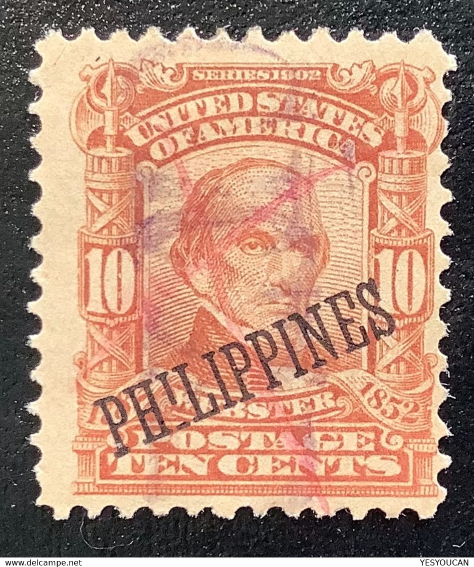 Philippines 1903-04 Sc. 233 RARE VARIETY BROKEN "I" IN OVPT On US 1902 10c Webster Used F-VF  (Filipinas USA Occupation - Philippines