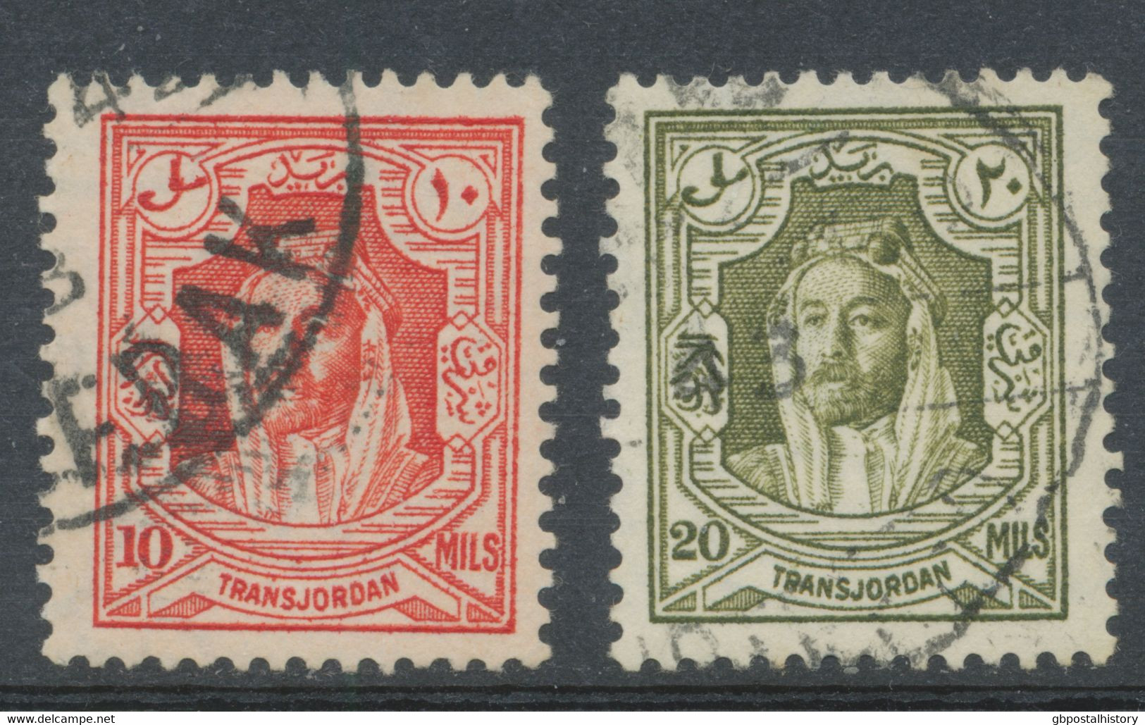 TRANSJORDAN 1939 Emir Abdullah 10m Scarlet And 20m Olive-green In The Difficult Perforation 13 ½ X 13 Superb Used (SG - Jordania