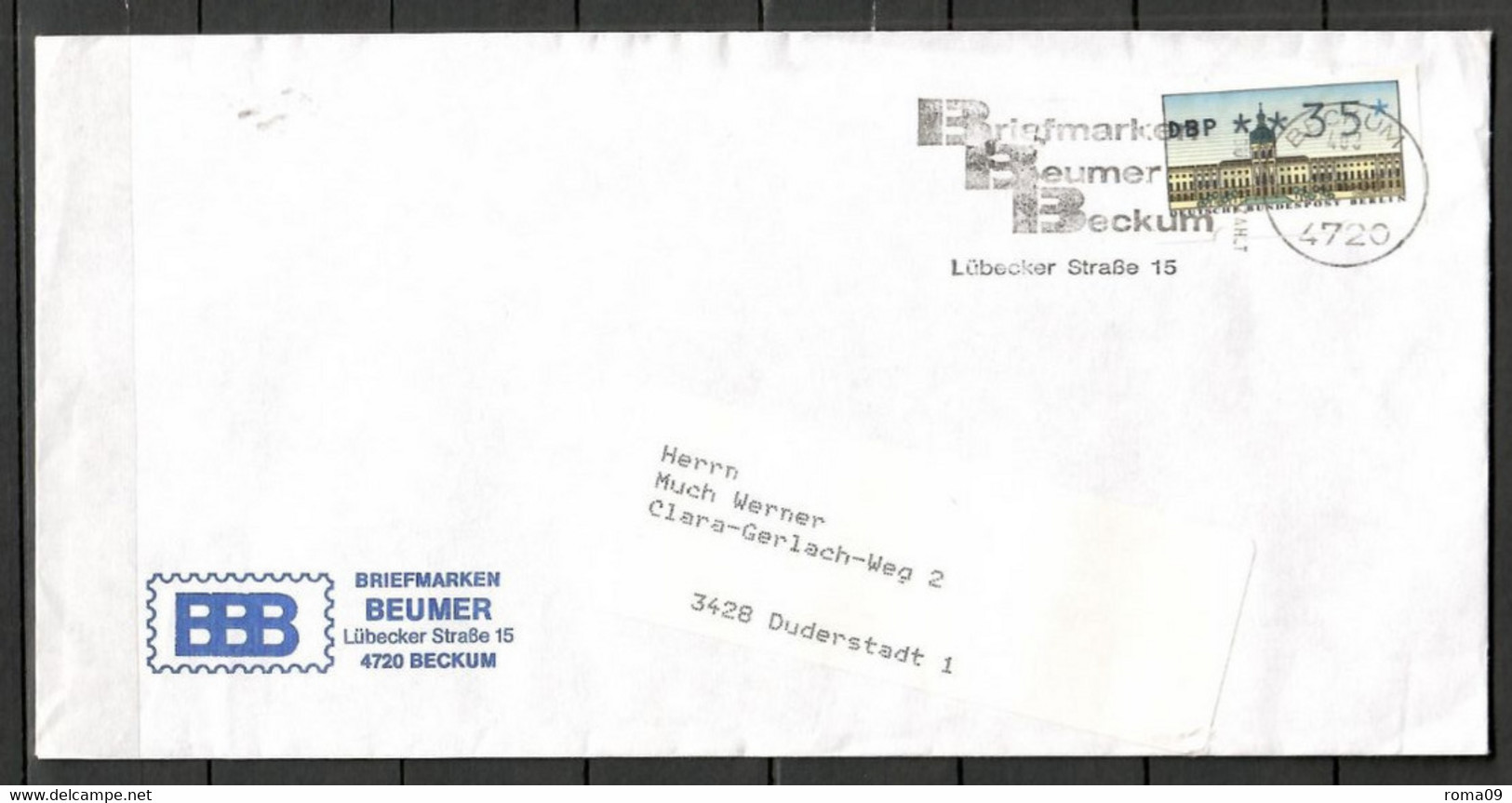 Berlin; ATM: MiNr. 1, Auf Portoger. Massendrucksache Von Beckum Nach Duderstadt; F-269 - Timbres De Distributeurs [ATM]