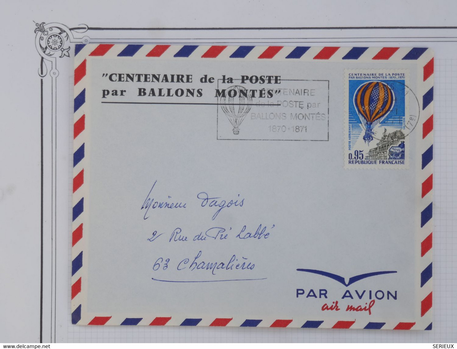 BH8 FRANCE BELLE LETTRE   1971 A CHAMALIERS  VOL BALLONS MONTéS 1870 +AFFRANCH. PLAISANT - Other & Unclassified