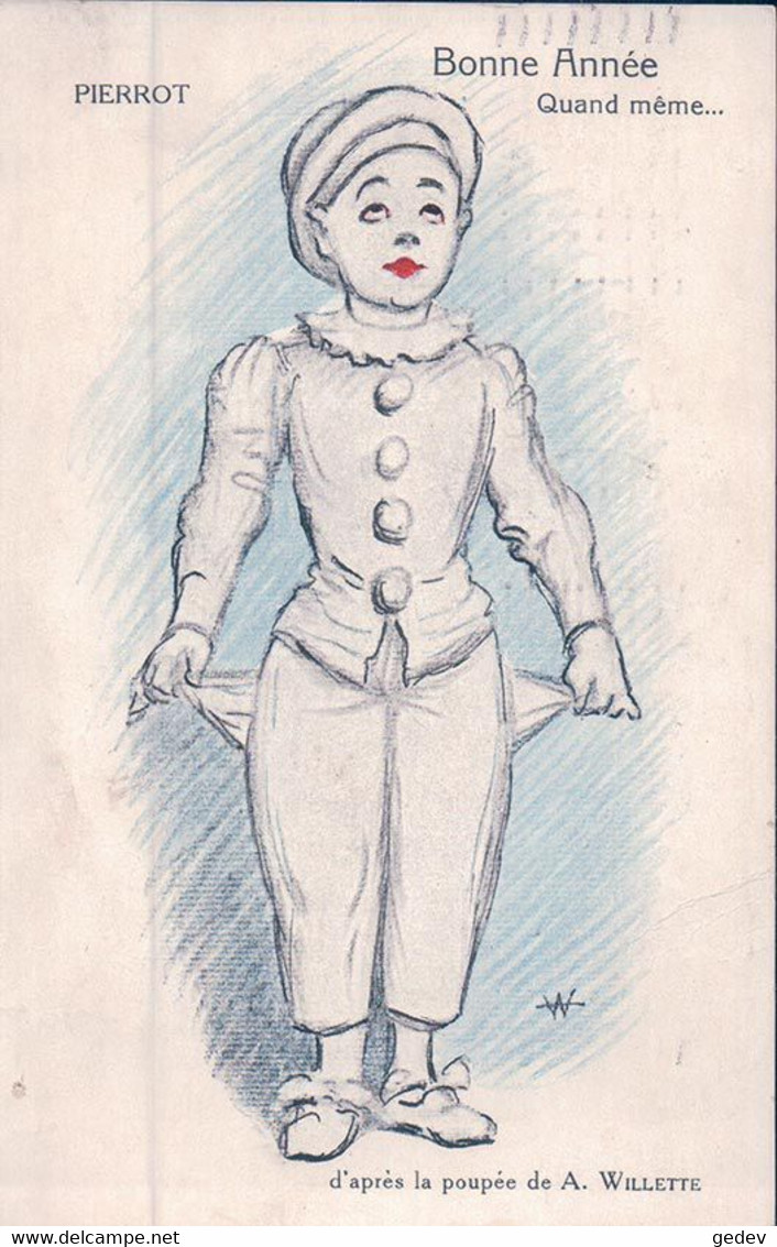 A. Willette Illustrateur, Bonne Année, Un Pierrot, Litho (260) Pli - Wilette