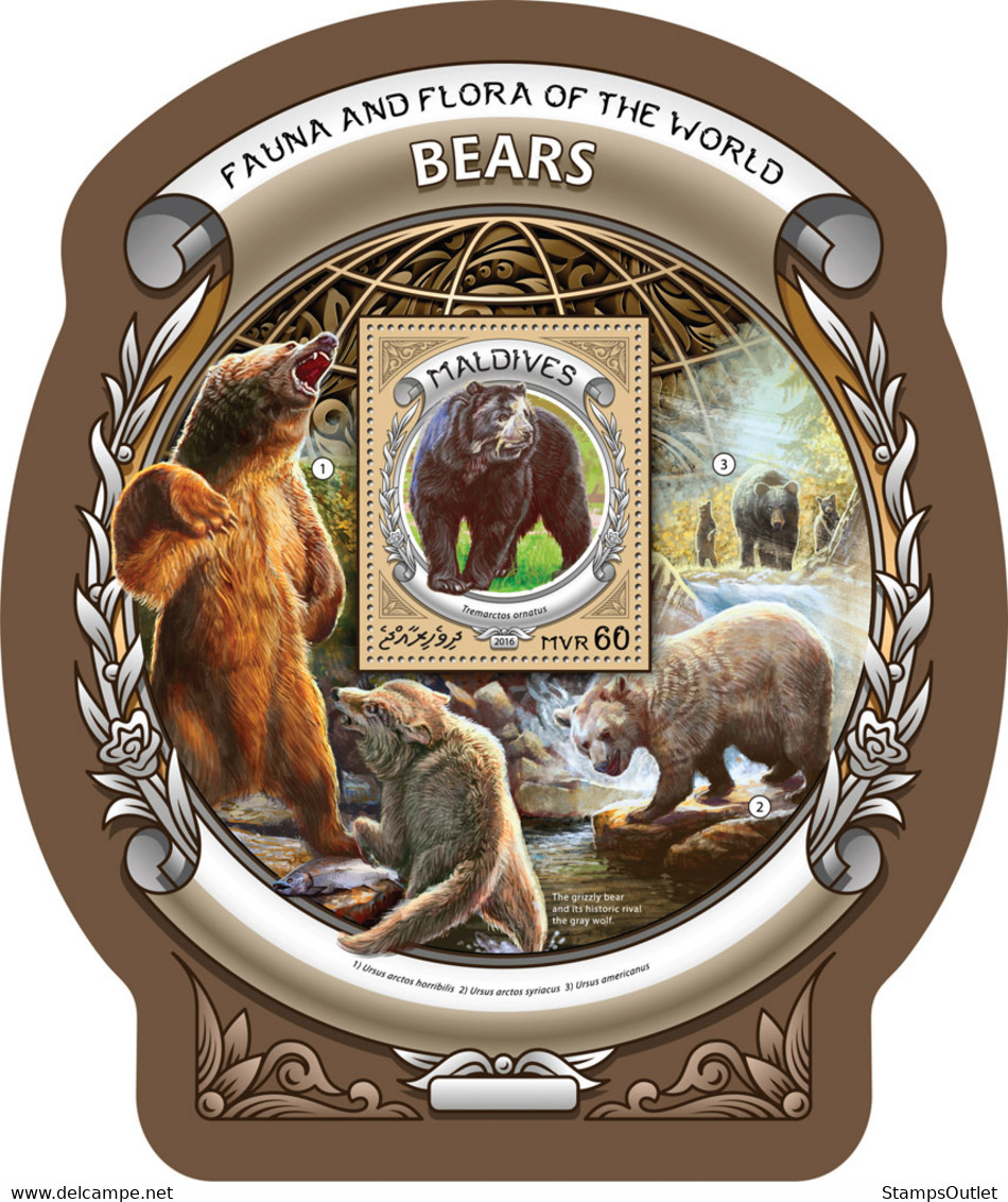 2016 MALDIVES MNH BEARS  |  Yvert&Tellier Code:  946  |  Michel Code: 6428 / Bl.956  |  Scott Code: 3697 - Maldiven