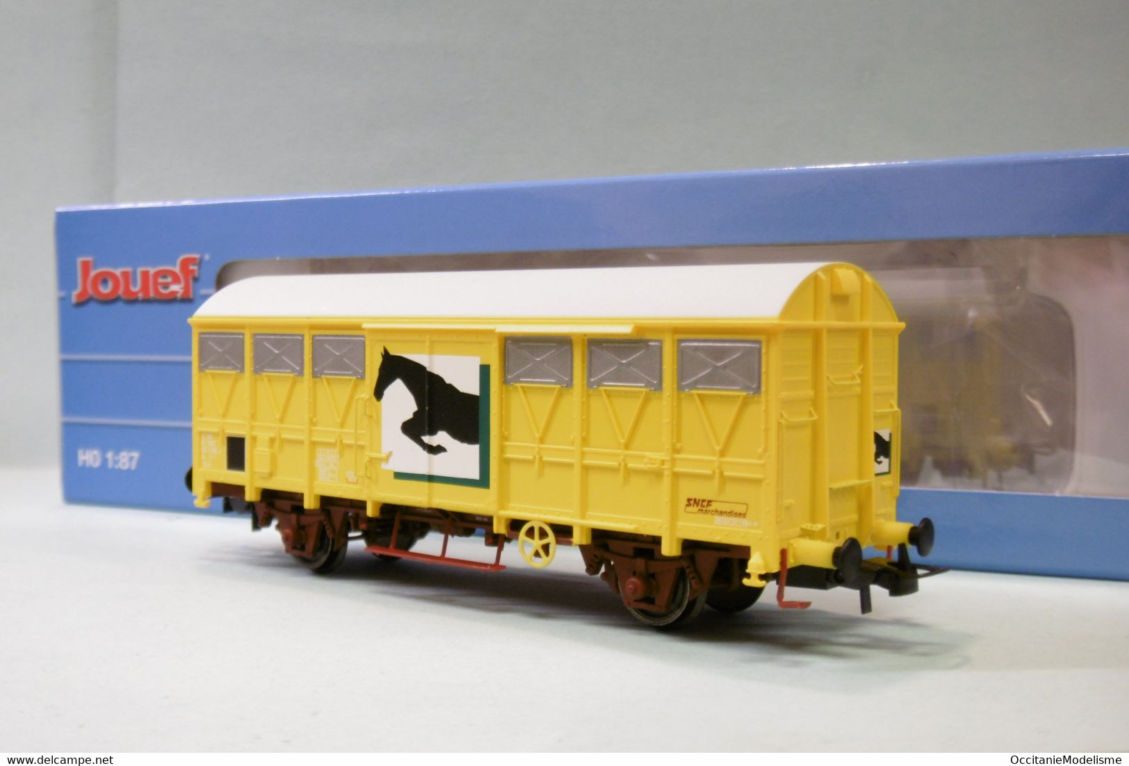 Jouef - WAGON COUVERT Gs Bétail Chevaux Jaune SNCF Ep. IV Réf. HJ6232 Neuf HO 1/87 - Coches De Mercancía