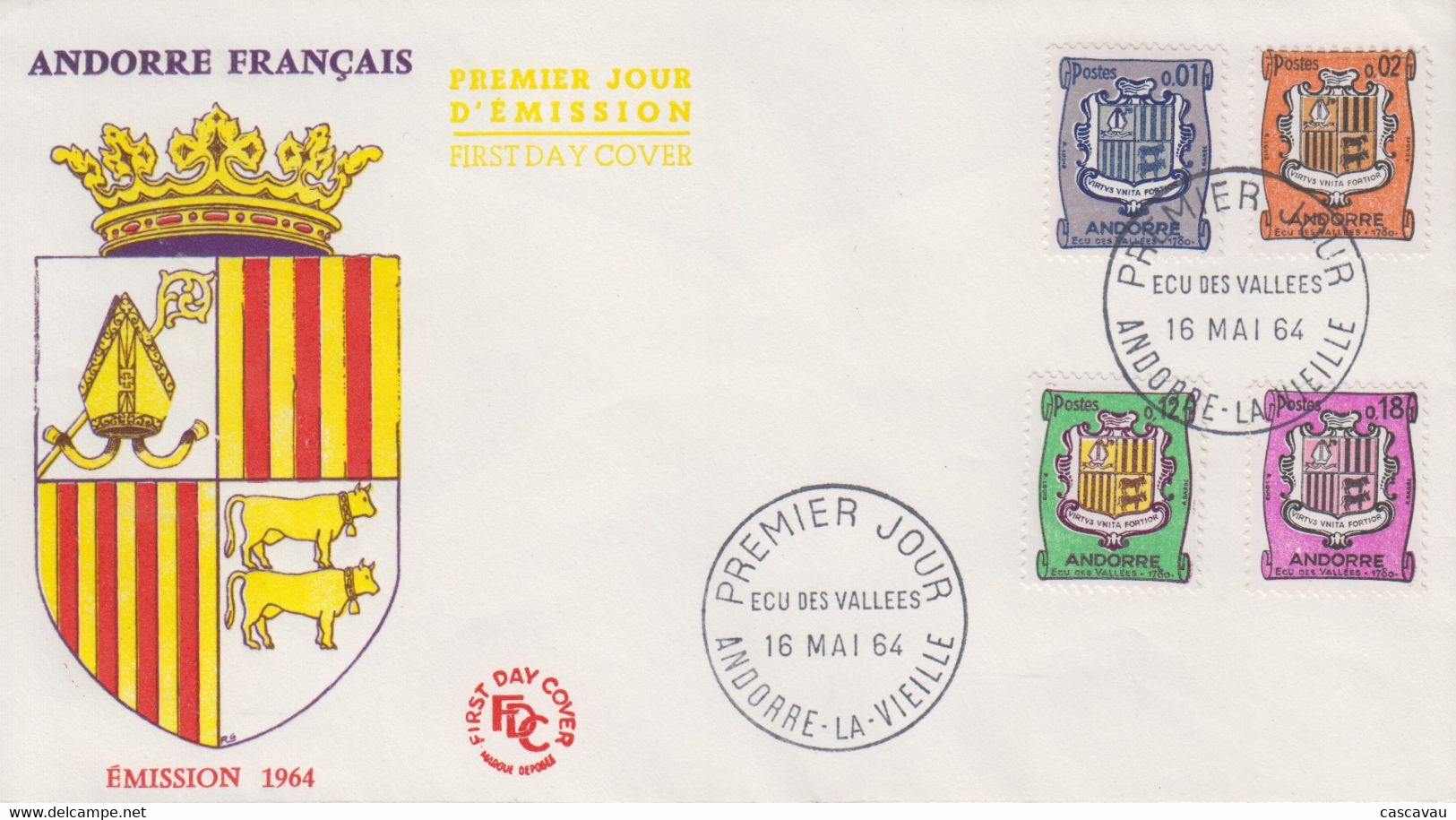 Enveloppe  FDC  1er  Jour  ANDORRE   Ecus  Des  Vallées   1964 - Covers