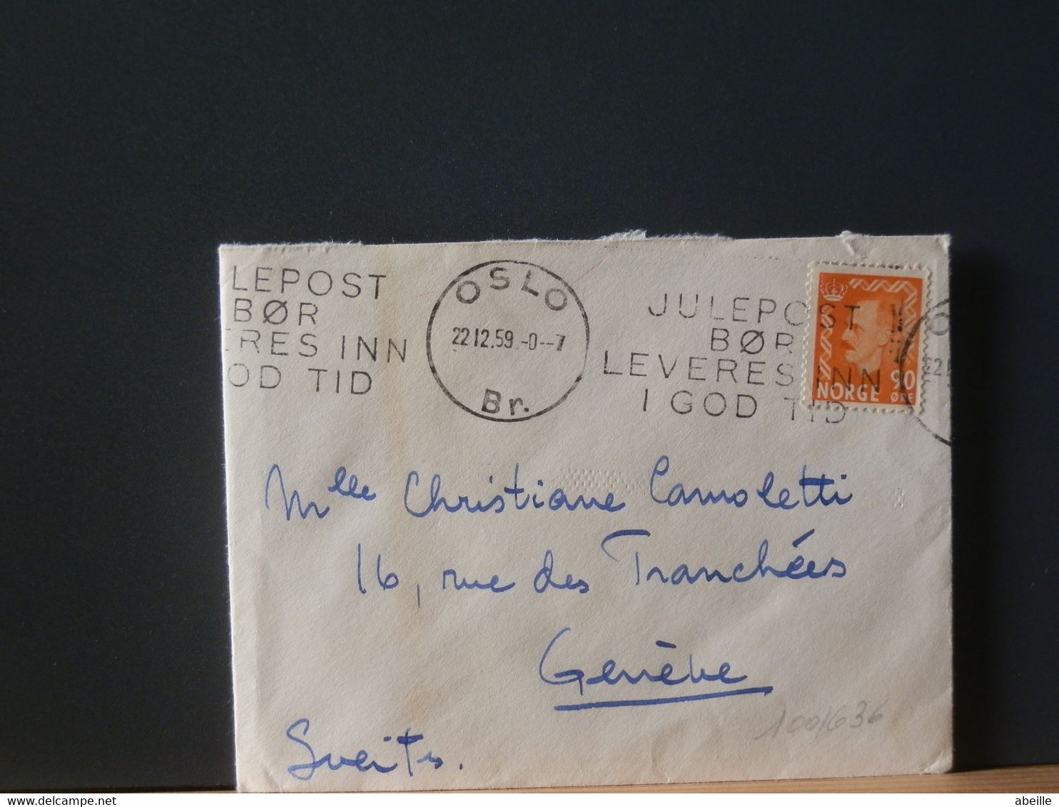 100/636CP  NORGE  1959 TO GENEVE - Lettres & Documents