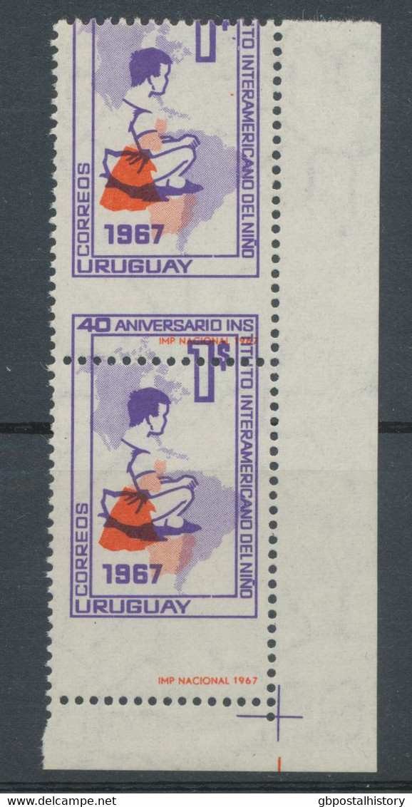 URUGUAY 1967, 40. Jahrestag Der Gründung Des Interamerikanischen Instituts Für Das Kind 1 P. Postfrisches Kab.-Paar Vom - Uruguay